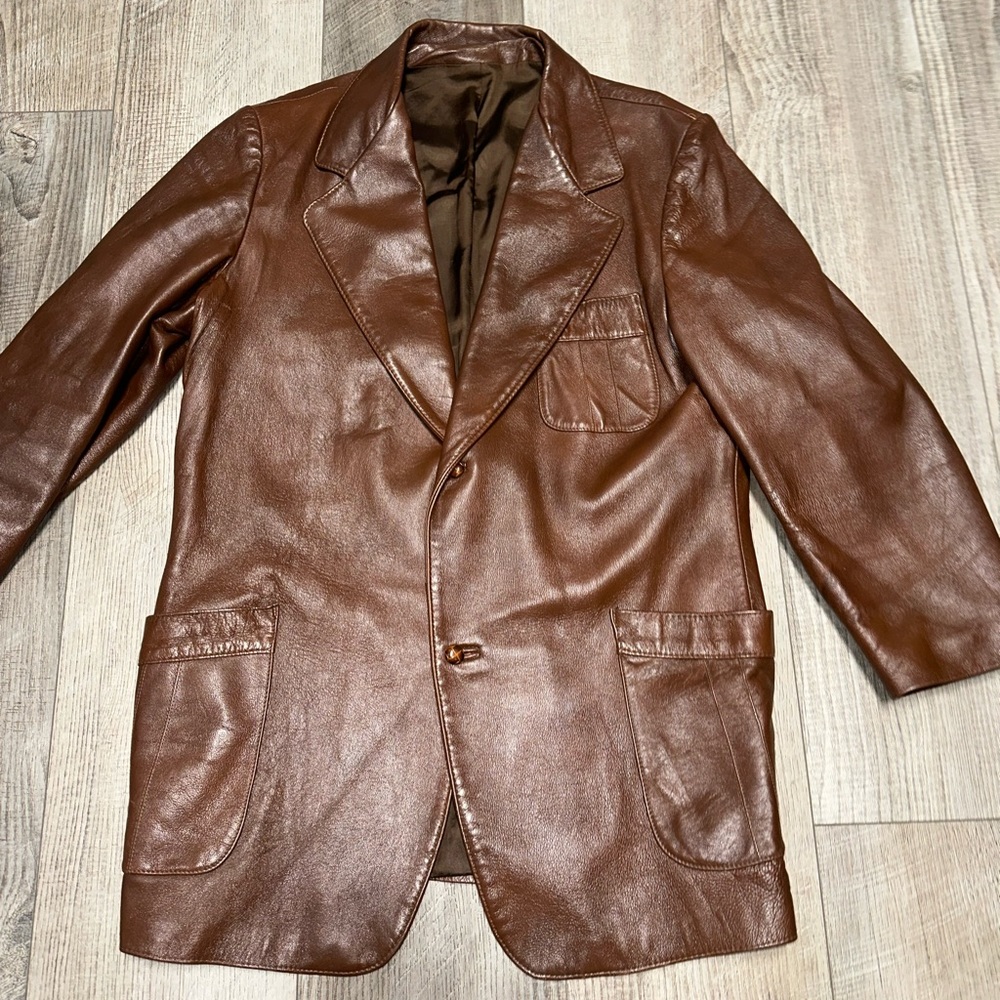 Vintage brown soft Genuine leather Peter Caruso 2 button jacket 50l